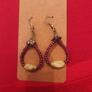 Burgundy bead Drop Earrings